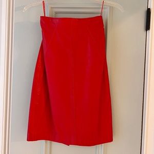 Red leather midi skirt